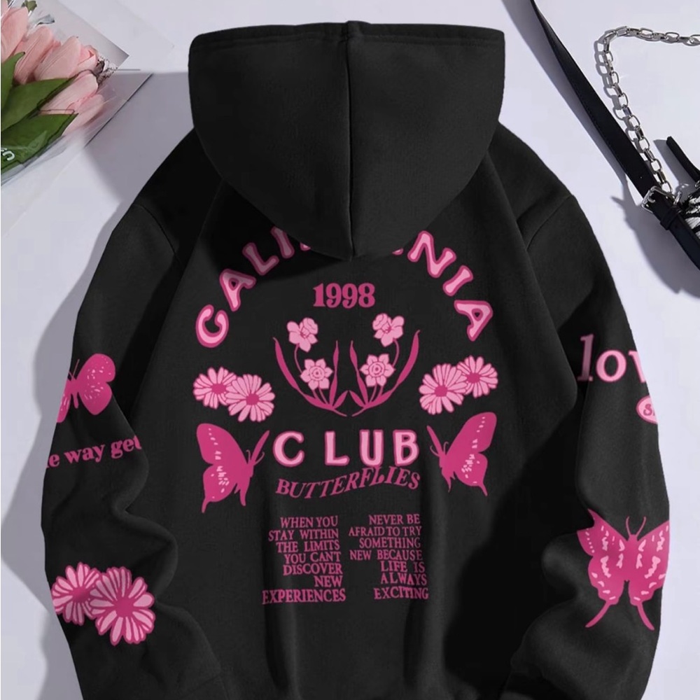 Black Hoodie with Pink Butterflies 💖